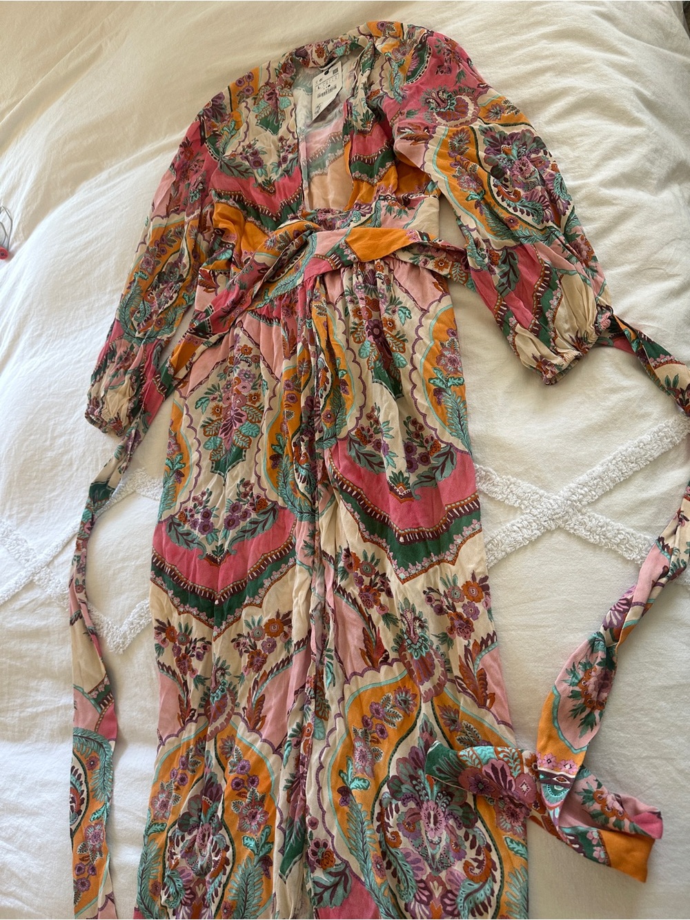Zara Multicolor Floral Paisley Kimono — Pink, Teal & Mustard